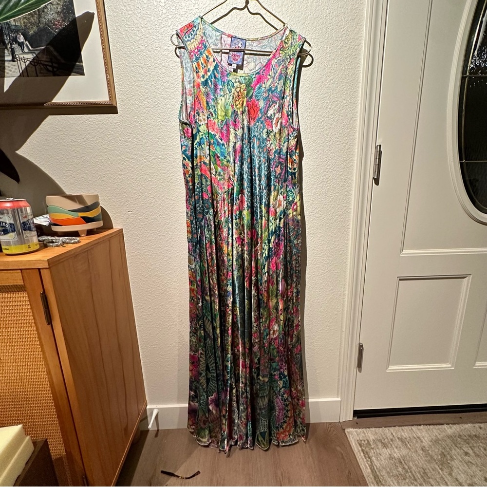 Johnny Was Green Floral Patchwork Maxi Dress - Picture 6 of 8
